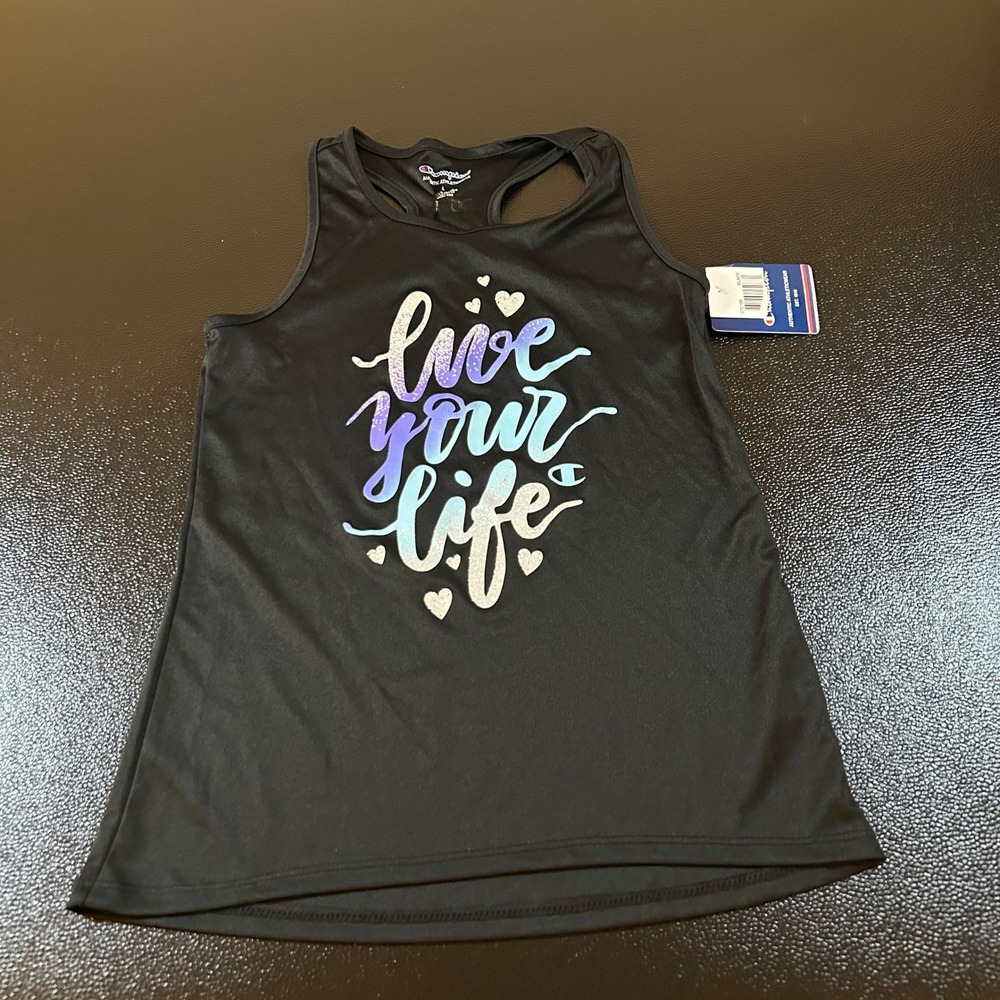 Champion Active Tank Top Live Your Life Racerback Black‎ Girls Large NWT Large